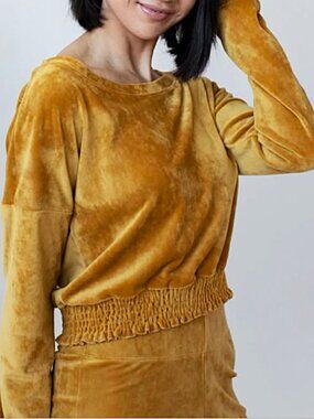 MICHAEL KORS Marigold Velour Long Sleeve Smocked Waist Top--NWT--S
